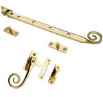 Solid Polished Brass 10" Rat Tail LH / RH Window stay & Latch Set (PB2010A / 11)